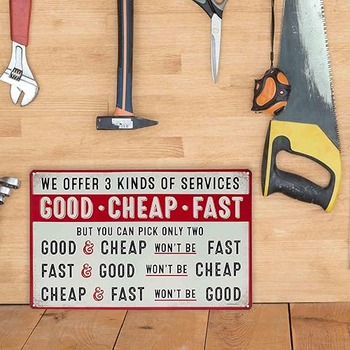 Miniatura 5 de Good Cheap Fast Services - Letrero de metal en relieve, divertido letrero de garaje vintage, gran idea de regalo