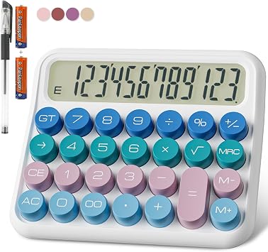 DECKLIT Battery Desk Calculator - 12 Digit Extra Large 5-Inch LCD Display, Big Buttons Easy to Press, 15Tilt Screen for Kids Colourful