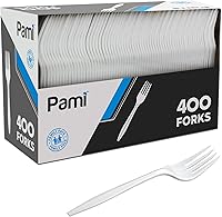 PAMI 400-Pack Medium-Weight Disposable Plastic Forks - Sturdy White Bulk Forks for Parties, Weddings, Catering & Takeout