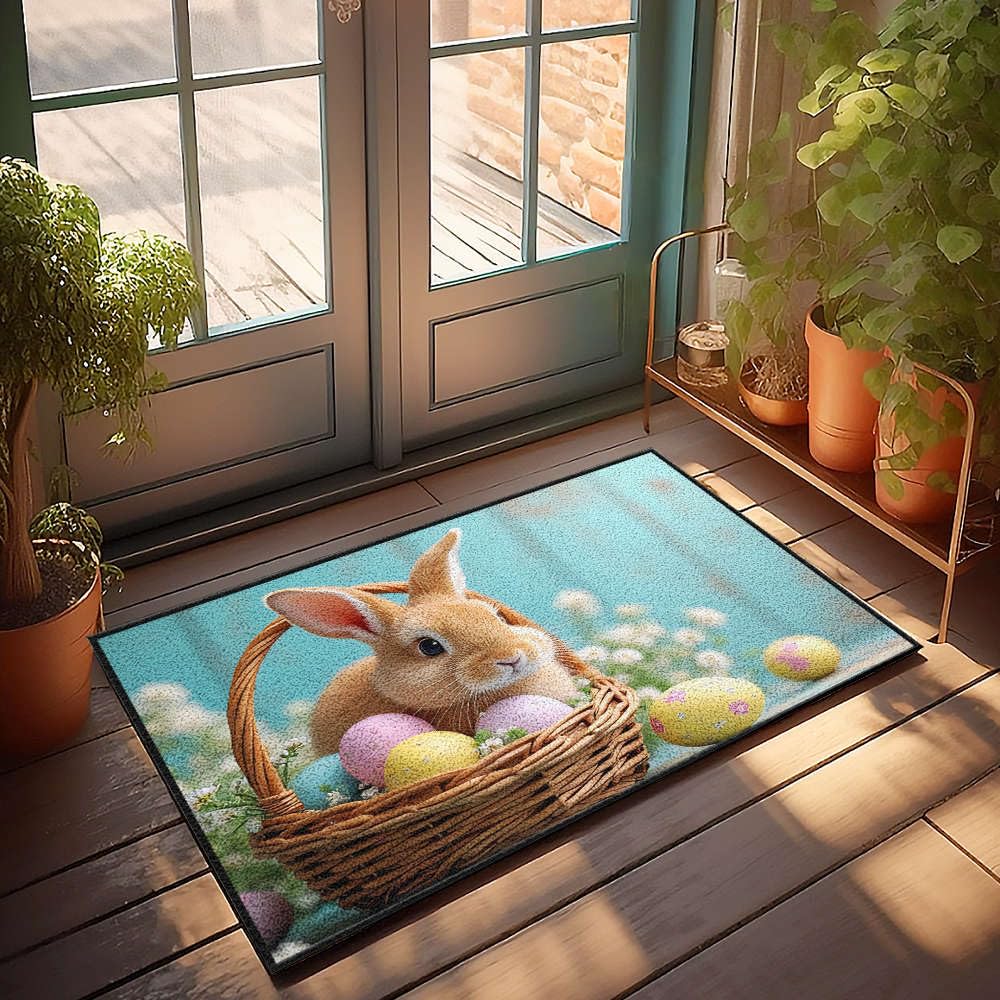 Tapis de porte intérieure grand panier de Pâques et paillasson d'extérieur 65 x 90 cm