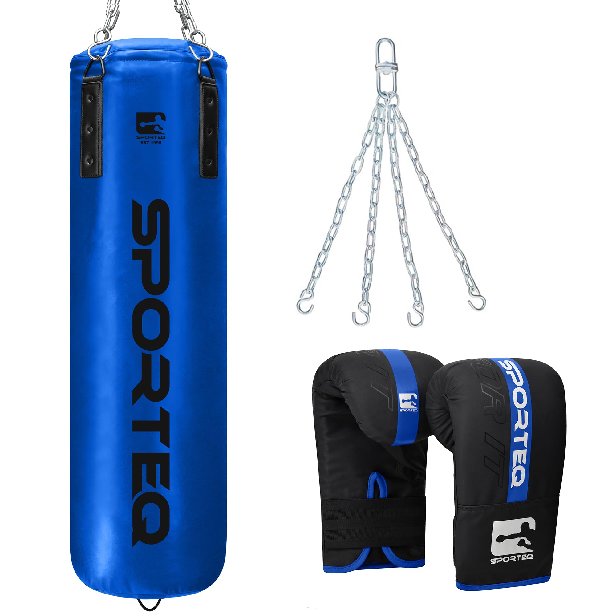 Sporteq Dyno Heavy Boxing Filled Punching Bag 3FT, 4FT & 5FT for All Ages & Genders | Martial Arts Kickboxing Muay Thai Karate | Home & Commercial Gym Use (Blue, 4FT)