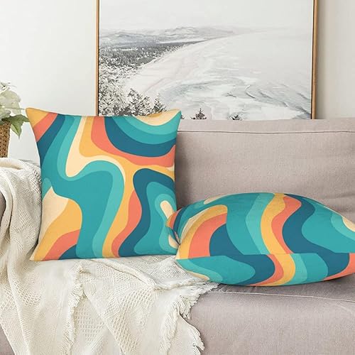 Miniatura 7 de Juego de 2 fundas de almohada bohemias de 18 x 18 pulgadas, fundas de almohada bohemias onduladas suaves con ondas de arco iris, fundas de cojín