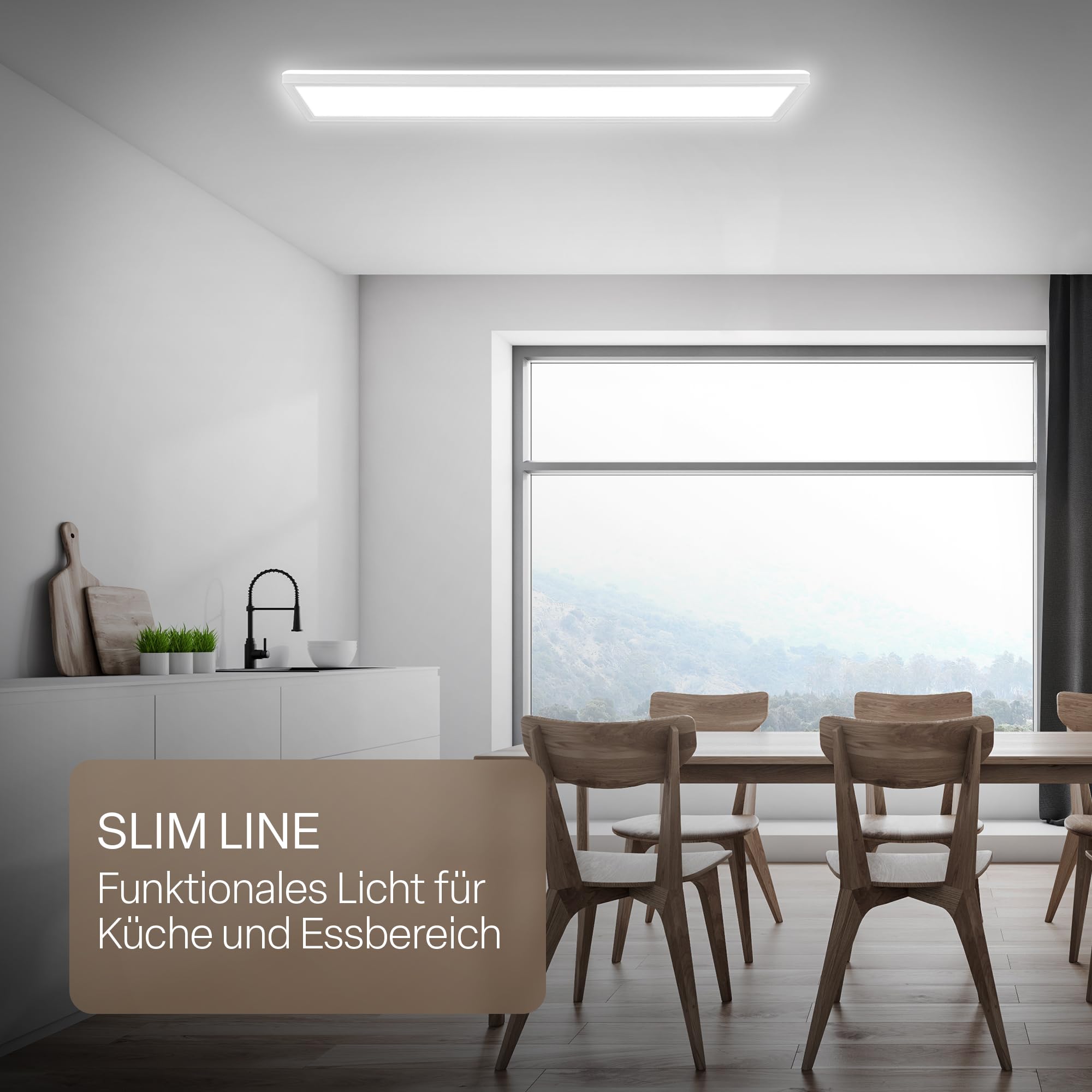 B.K.Licht - Lámpara LED de techo con luz indirecta, plana, luz blanca neutra, IP44, panel, lámpara LED, lámpara de techo, lámpara de baño, lámpara de salón, lámpara de cocina, 98 x 20 x 3 cm, blanca