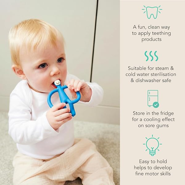 Matchstick Monkey, Original Teether & Gel Applicator, Antimicrobial Silicone Teething Toys for Baby, Easy to Grip, BPA Free, 3 Months Old+, 10.5 cm, Light Blue Monkey - 4