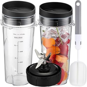 For Ninja Blender Blade Replacement BL660 6 Fin Male 3.35 Blade, 16oz Blender cups Compatible with Nurti Ninja Blenders BL770 BL660 BL740 BL780 BL773CO BL771 BL772 BL780C0, with Cleaning Brush