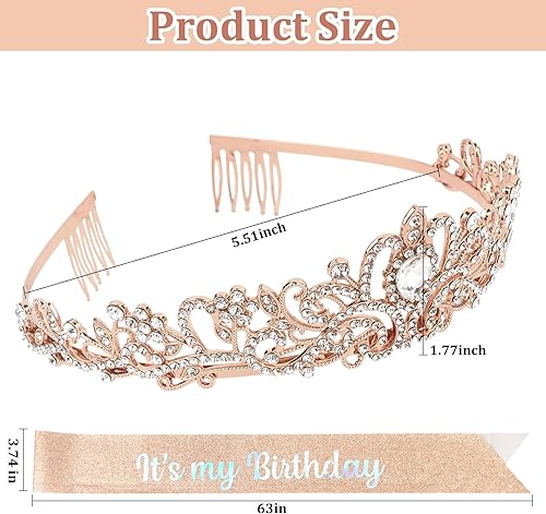 Miniatura 5 de Corona de cumpleaños para mujer, juego de banda y tiara de diamantes de imitación, banda de cumpleaños de princesa y tiara para mujer, decoración de