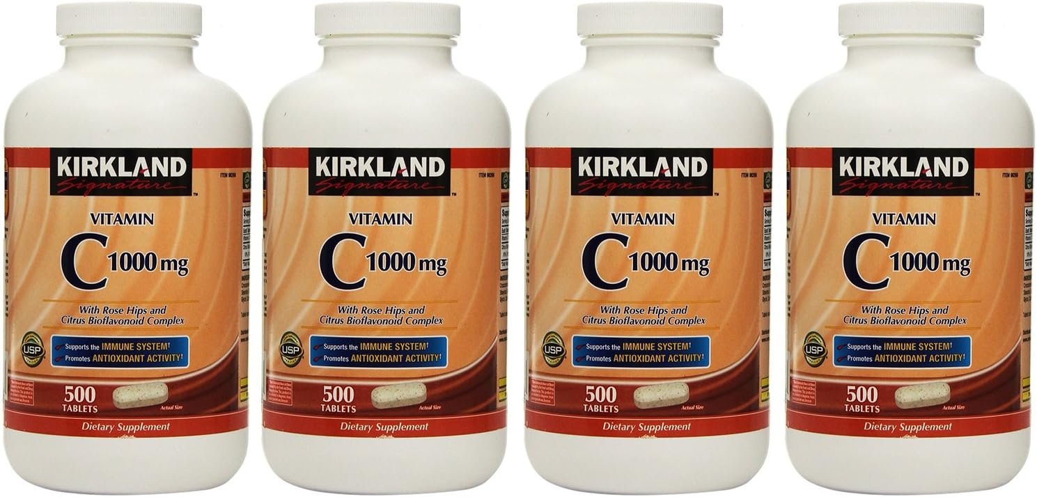 Kirkland Signature, Vitamin C with Rose Hips and Citrus Complex 500 Tablets nVAda (Pack of 4)
