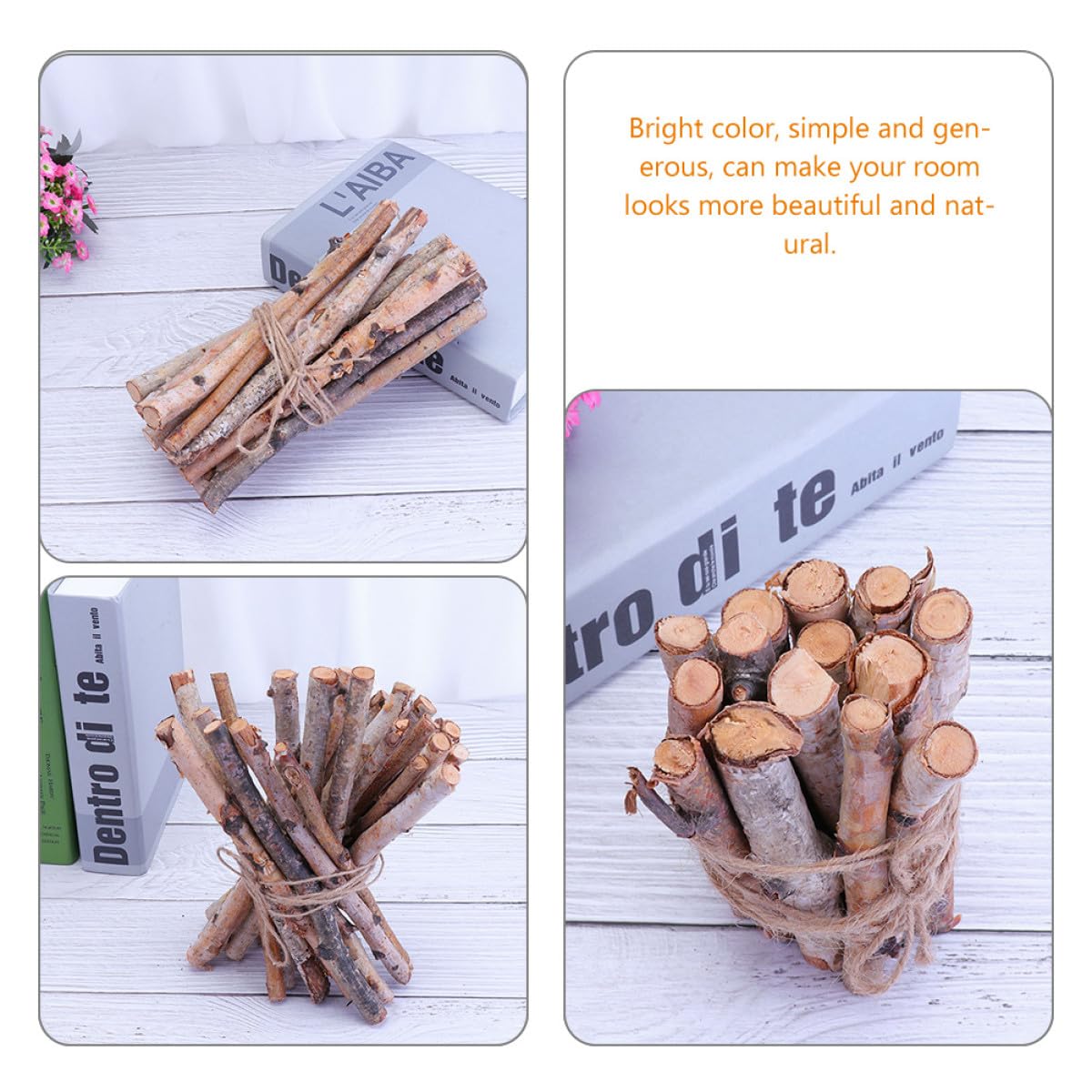 Lurrose 40 Pezzi Tronchi Decorativi in Betulla Naturali 10-20 Cm Corda, Rametti per Decorazione Vasi e Arredamento Casa, Elementi Secchi per Addobbi Natalizi e Artigianato Creativo