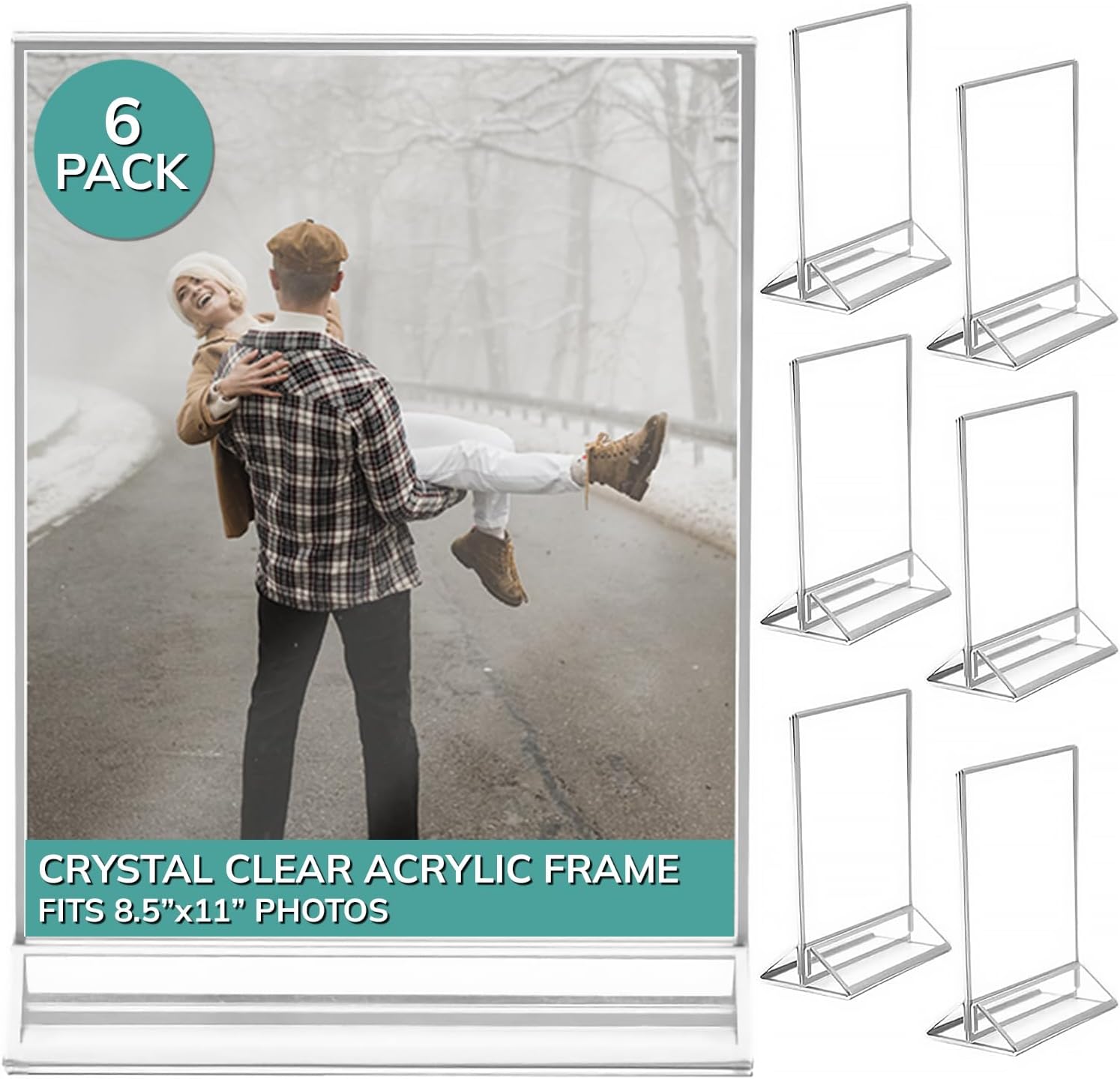 pbf 8.5x11 Acrylic Picture Frame Display Stand | 8.5 x 11 Vertical Clear Acrylic Sign Holder | Clear Photo Frame for Table Sign, Tabletop Wedding Sign, Menu, QR Code (6-Pack)