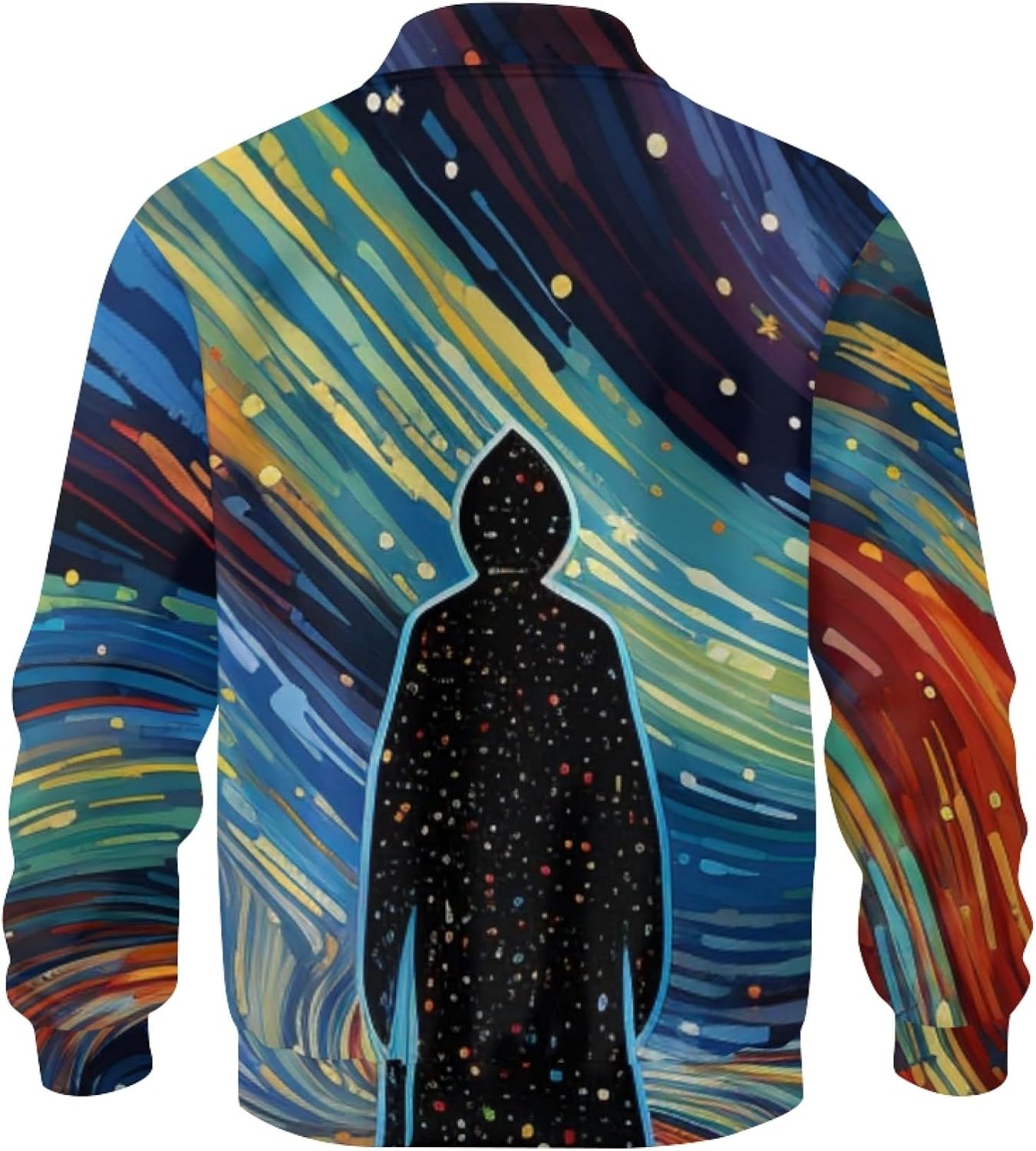 Men's 3D Starry-Sky Printed Novelty Fashion Varsity Baseball Jacket Casual Letterman Bomber Jacket Coat