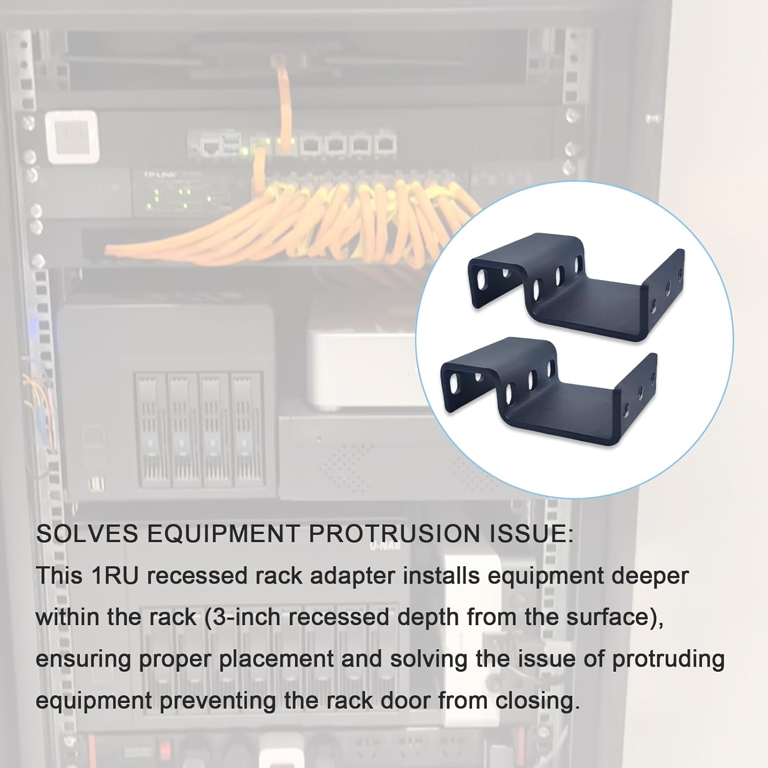 Compatible 1RU Recessed Rack Adapter-for Computers,Servers,and Network Devices,fits Patch Panels,Rack Shelves,and Standard 19-inch Equipment,Reverse Mount Provides Extra Space for switches | RRA1U