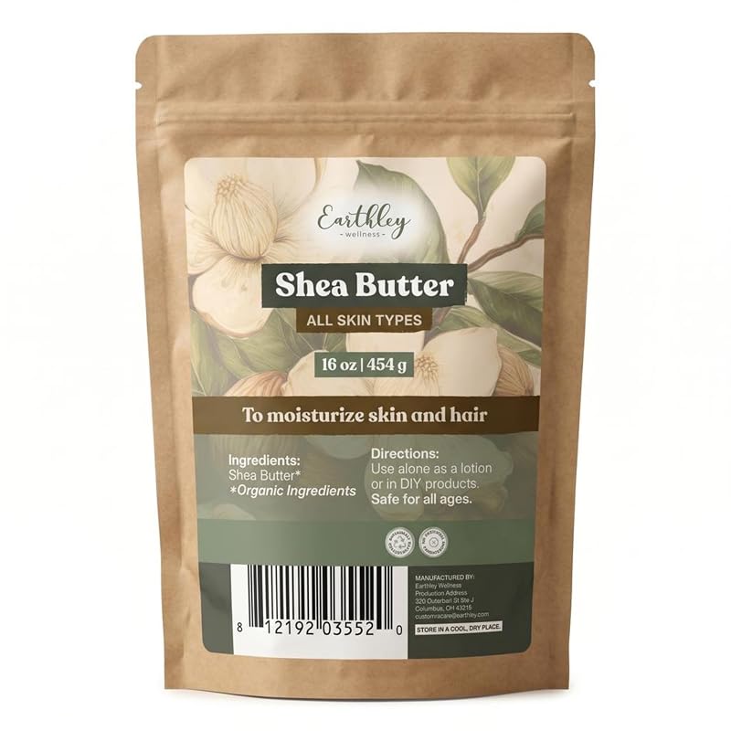Earthley Wellness Manteiga de Karité Orgânica, Virgem e Bruta, Blocos Cortados, 454 g