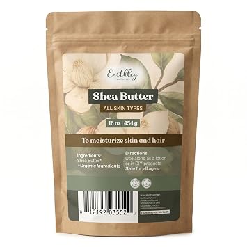 Earthley Wellness Shea Butter, Organic Butter for All Skin Types, Virgin and Raw, Lotion to Moisturize Skin and Hair, DIY Product Helper, Blocks of Cut Shea Butter 16oz