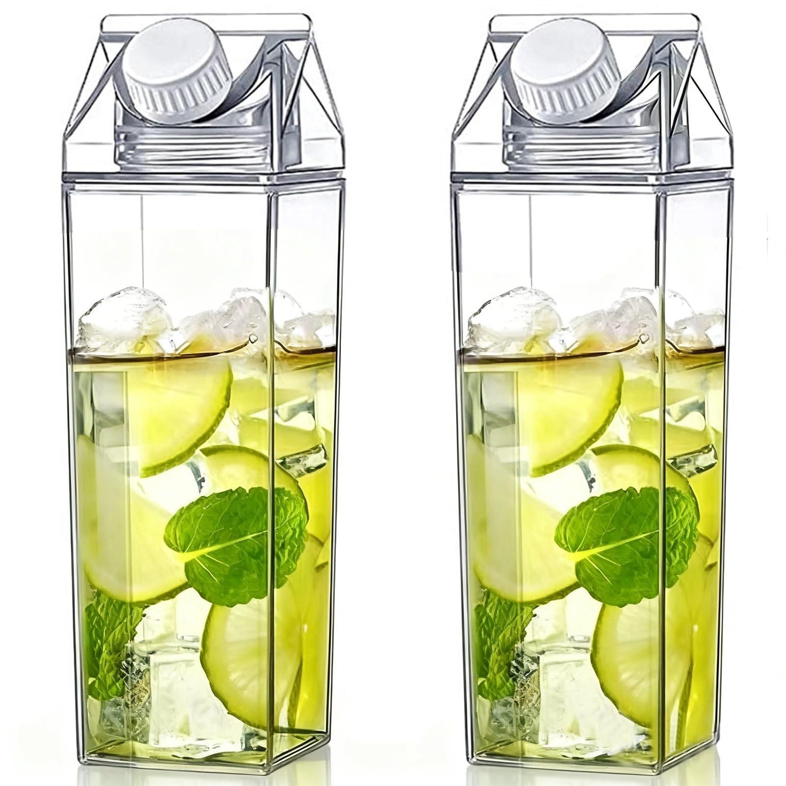 Yjqxmyu 2Pcs 500Ml 500Ml Clear Milk Carton Water Bottle With Leak Proof Spouts, Reusable Milk Box Water Bottle Portable Juice Tea Container For Camping Outdoor Sports Travel (2Pcs 500Ml)