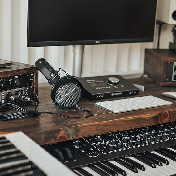 beyerdynamic DT 990 PRO, 80 Ohm, Open Back, Over Ear, Wired Professional Studio Headphones, Gaming, Podcast, Audiophile, Mixing, 3m Straight Cable, Black with Limited Edition Black Velour Ear Pads