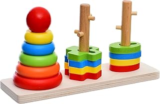 Wooden Multifunctional Rainbow Tower Contains Three Columns With Multi Shapes Help Training Hands And Eyes Abilities Best Choice For Kids - Multi Color
