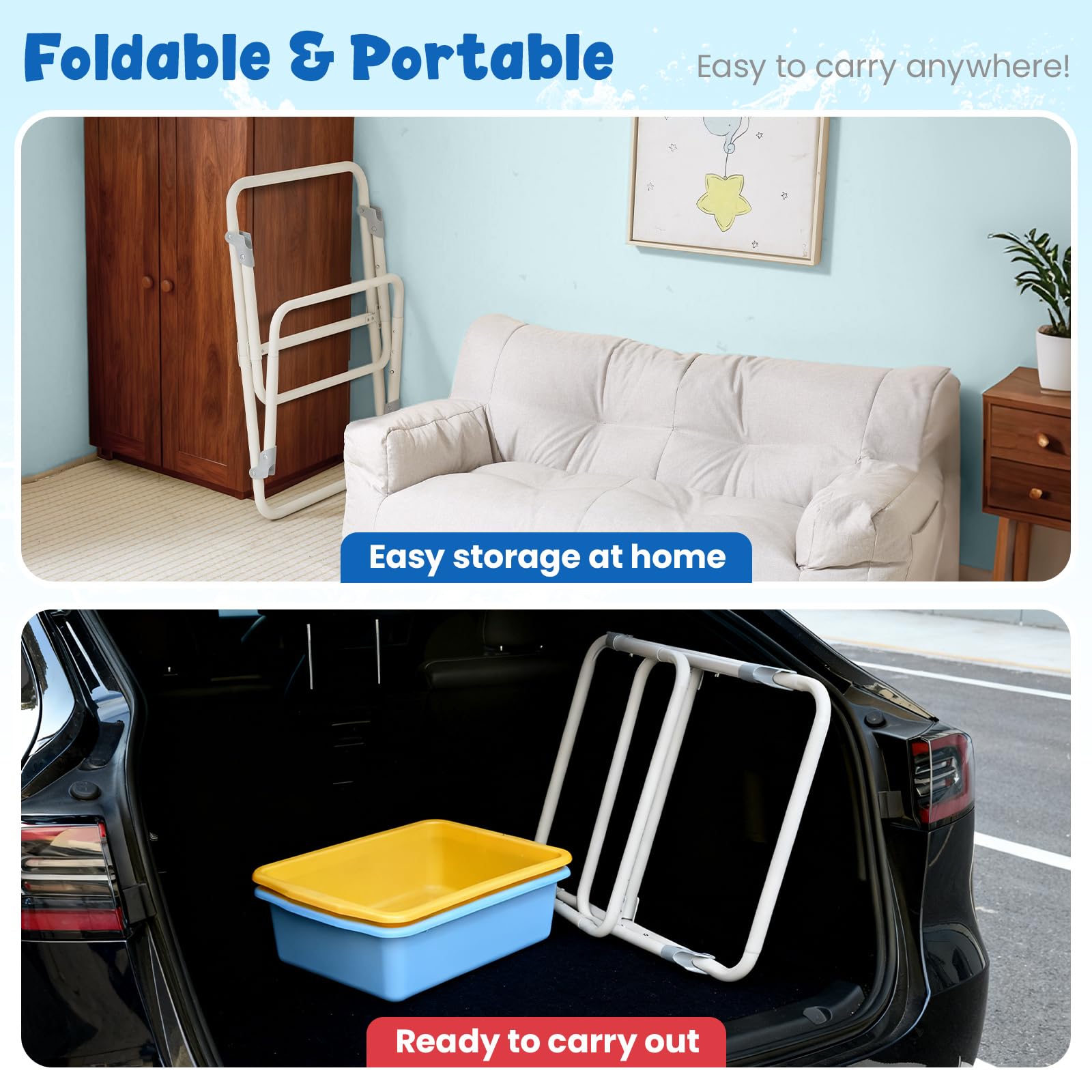 FUNLIO Table de Sable et d’Eau Pliante pour 3-6 Ans, Table Sensorielle pour Tout-Petits Réglable en Hauteur avec Housse Anti-Poussière, 2 Boîtes de Rangement & Accessoires de Plage, Portable