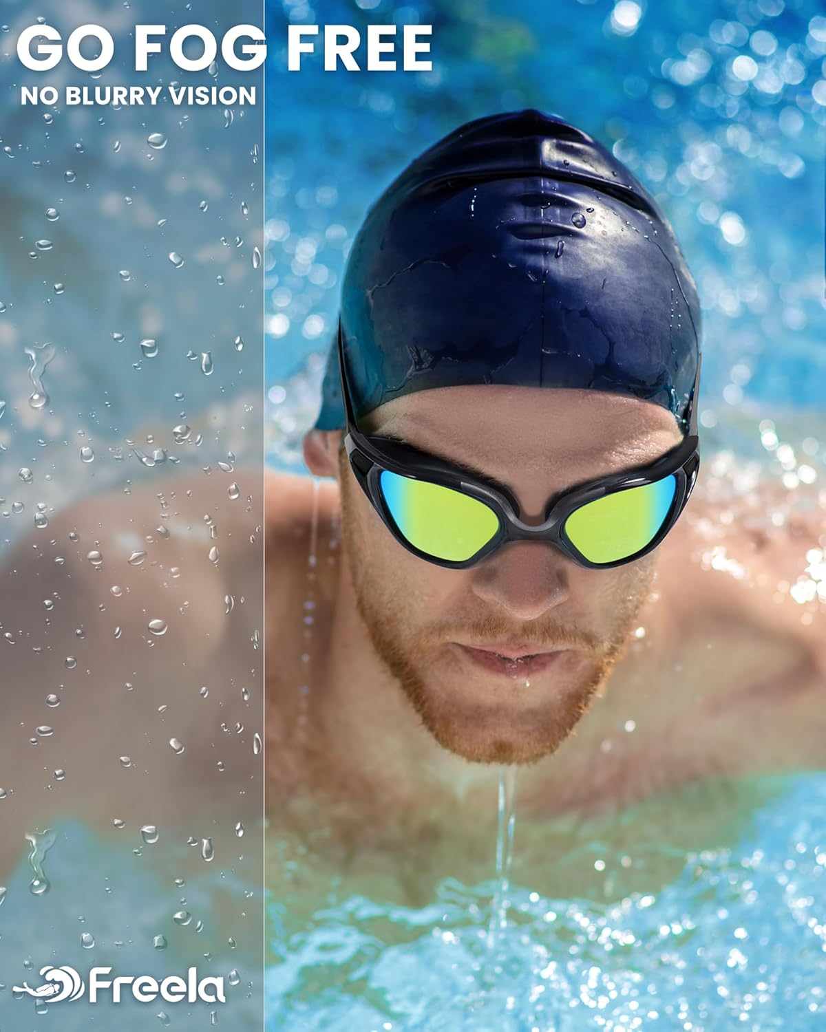 Freela 2Pack Polarized Unisex Adult Swim Swimming Goggles, UV400 Protection Anti Fog 180° Wide Clear View for Men Women Youth
