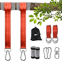 Vista 9 de Juego de 2 correas colgantes para árbol de 10 pies (juego de 2) con capacidad para 5500 libras, cuerdas extralargas para columpio de árbol