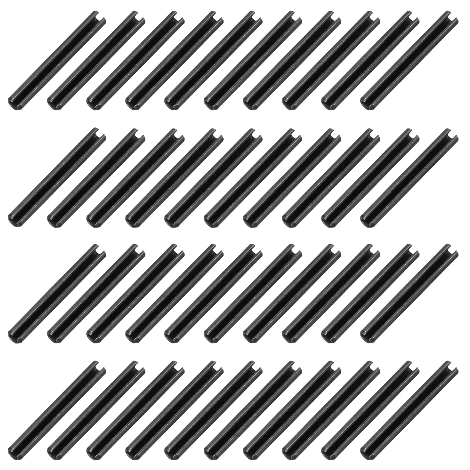 sourcing map 60Pcs Slotted Split Roll Pins 7/50 Inch(3.5mm) Dia. 1-1/5 Inch(30mm) Length 65Mn Steel Spring Tension Expansion Dowels for Secure Fastening, Black