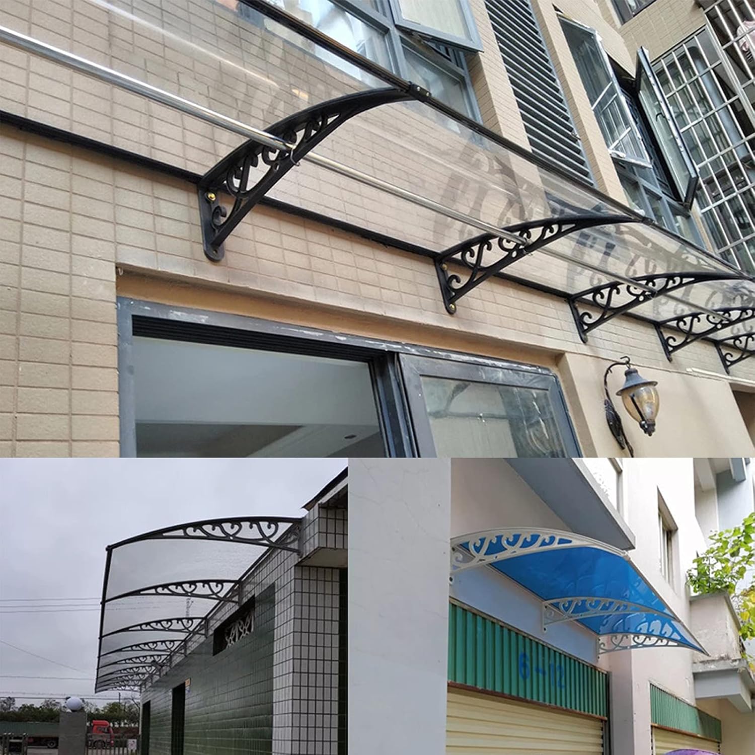 Curved Window Front Door Canopy Outdoor Awning,UV Rain Snow Protection Patio Porch Awning,Transparent Polycarbonate Cover,Door Window Garden Canopy,Customizable (60x450cm/24 x177)