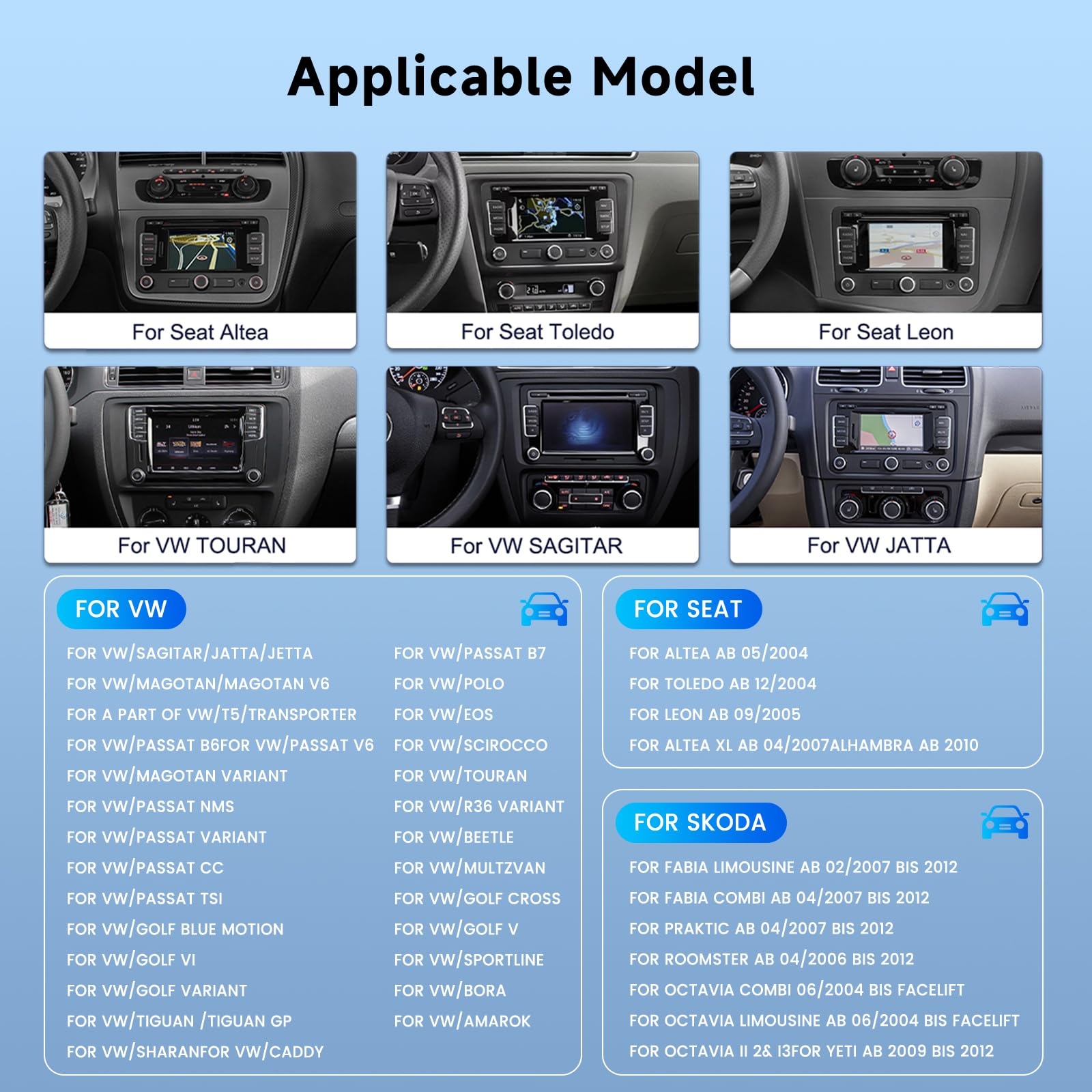 Radio samochodowe Hodozzy Carplay 8 rdzeni, 6 + 128 G, do VW Passat Golf Seat Altea Skoda Octavia z USB/USB C/Navi, 8 cali VW radio samochodowe Bluetooth z systemem Android Auto/Mirror Link/32 EQ/FM