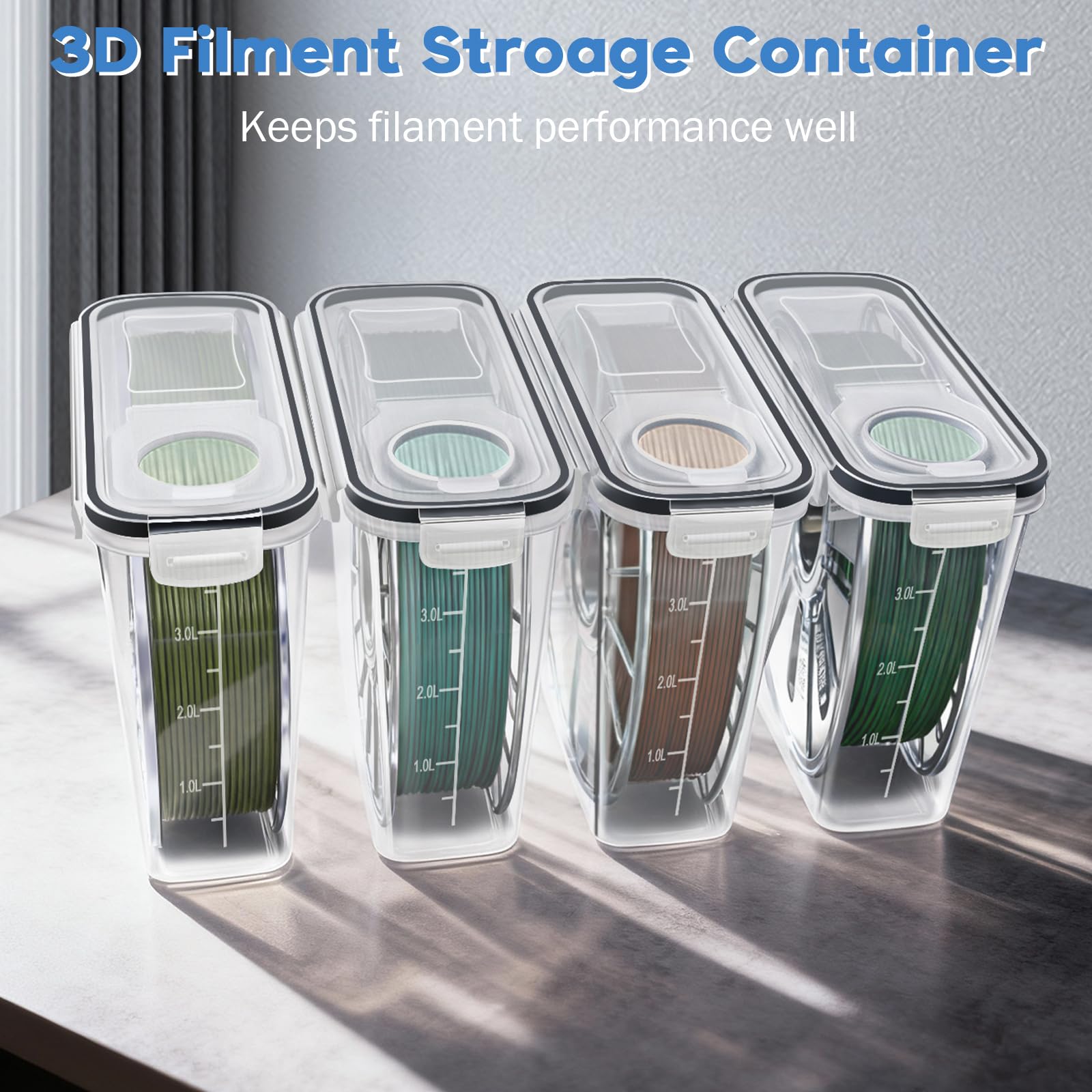 Wiseten 4 pudełka do przechowywania filamentu do drukarki 3D, pojemniki na filamenty do druku 3D do zamykania i zabezpieczania, przenośne przechowywanie filamentu, odporne na wodę i kurz, 4 l