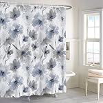 Blue Gray Floral Shower Curtain,Blue Grey Flower Shower Curtain Set for Bathroom,Natural Watercolor Flower Fabric Bath Curtain with Hooks, 72x72in