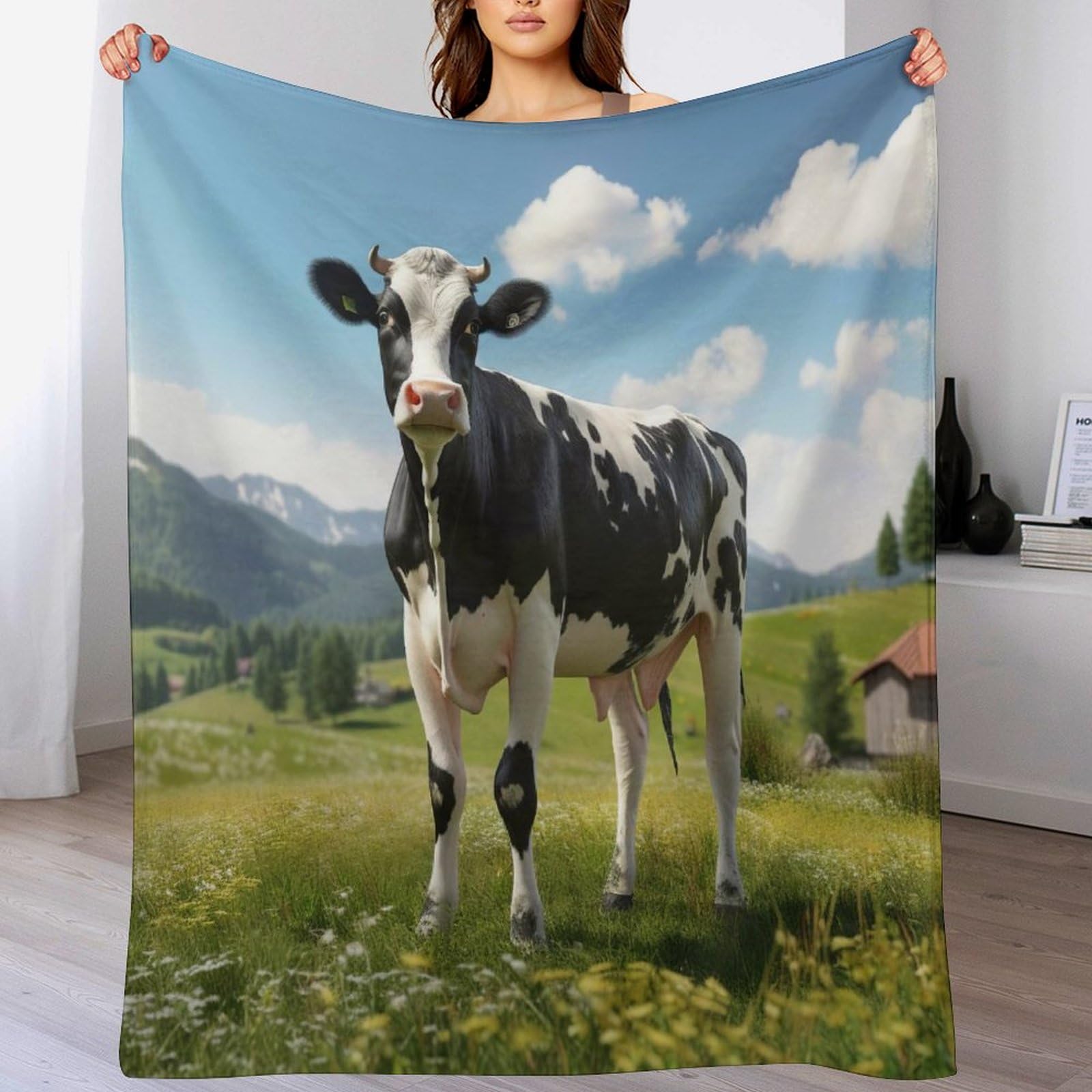 Plaid flanelle motif vache, une idée cadeau originale