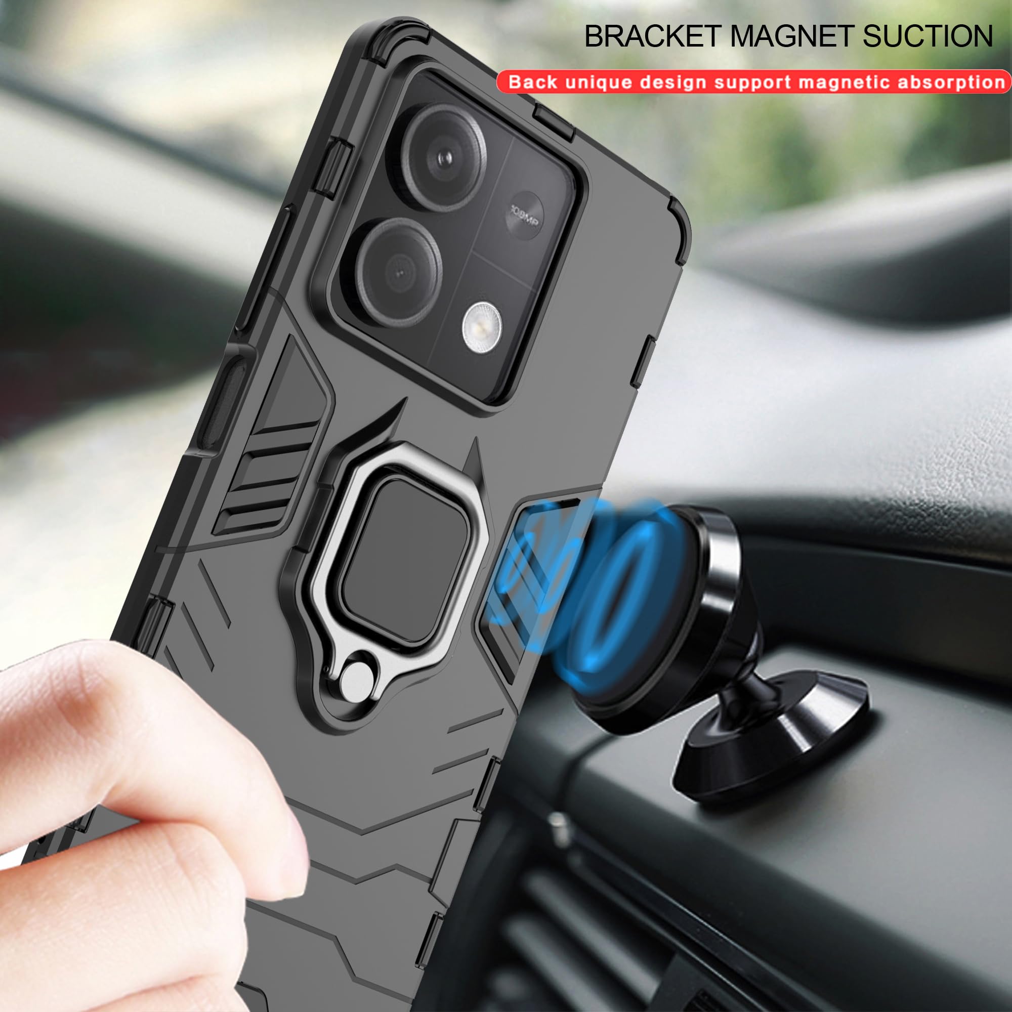 PEIYE Cover Per Xiaomi Redmi Note 13 5G, Custodia In Silicone Con Anello Rotante 360° E Supporto Magnetico, Blu - 3