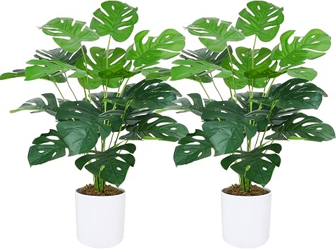 GTIDEA 2 Pack Large Fake Plants 28" Artificial Monstera Faux Potted Plants Indoor Outdoor Tall for Living Room Office House Floor Front Porch Tree Decor Artificial Plants Indoor
