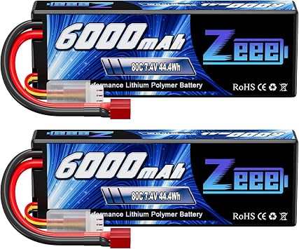 Zeee 2S Lipo Battery 6000mAh 80C 7.4V with T Connector 2 Pack