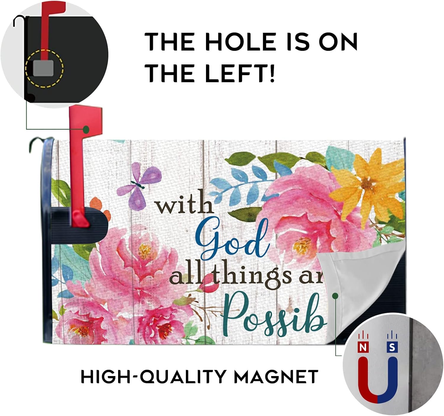 Spring Summer with God All Things are Possible Mailbox Cover Magnetic Standard Size 20.5"x18", Religious Peony Flower Post Letter Box Wrap Decor Inspirational Outdoor Garden Yard Decoration