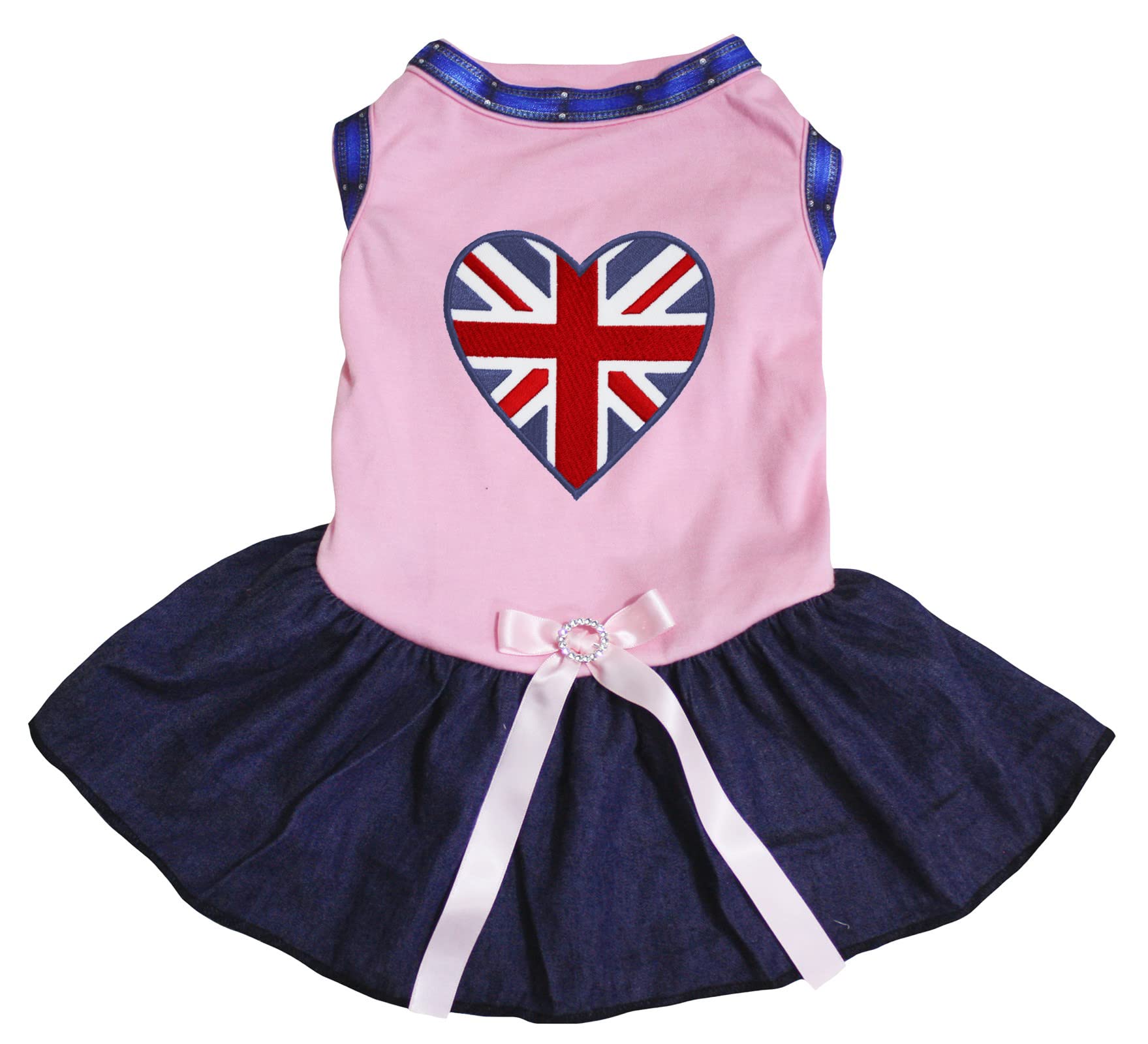 Petitebelle Britain Heart Puppy Dog Dress (Pink/Blue, X-Small) — image 1