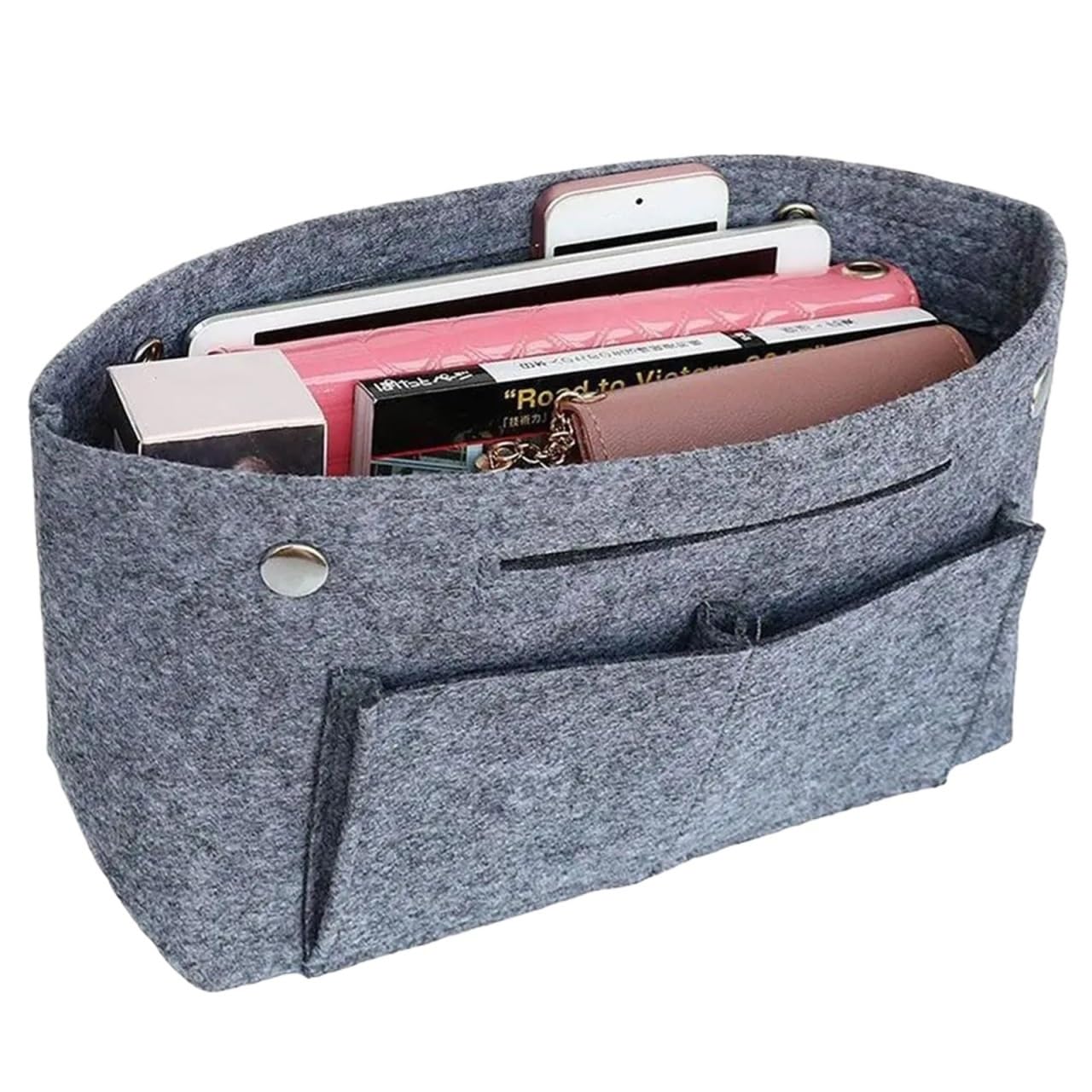 NJIEzhao Felt Handbag Insert Women's Organizer Handbag Felt Travel Bag Insert Liner Purse Organiser Pouch(Grey M)
