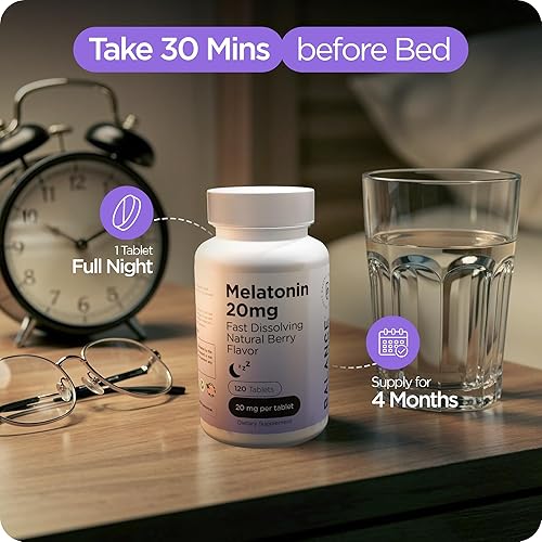 Miniatura 5 de Balancebreens Tabletas de melatonina de 20 mg de disolución rápida  Alta potencia, acción rápida, apoyo natural para dormir  Ayudas para dormir para