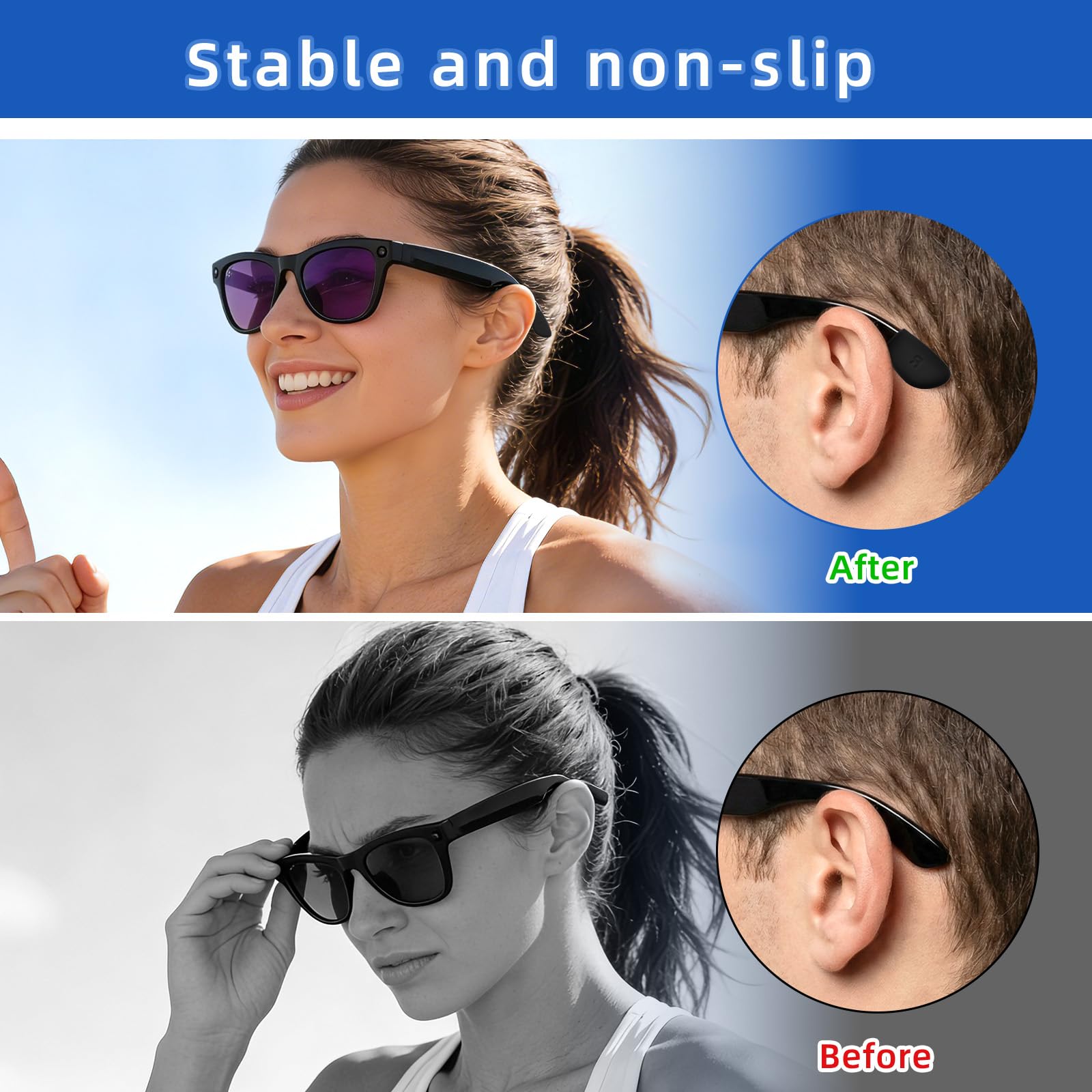 Ferma Occhiali Compatibile con Gen 1/Gen 2/Wayfarer/Skyler/Head Liner, in Silicone Antiscivolo per Una Vestibilità Sicura Durante l'Uso Sportivo e Attivo