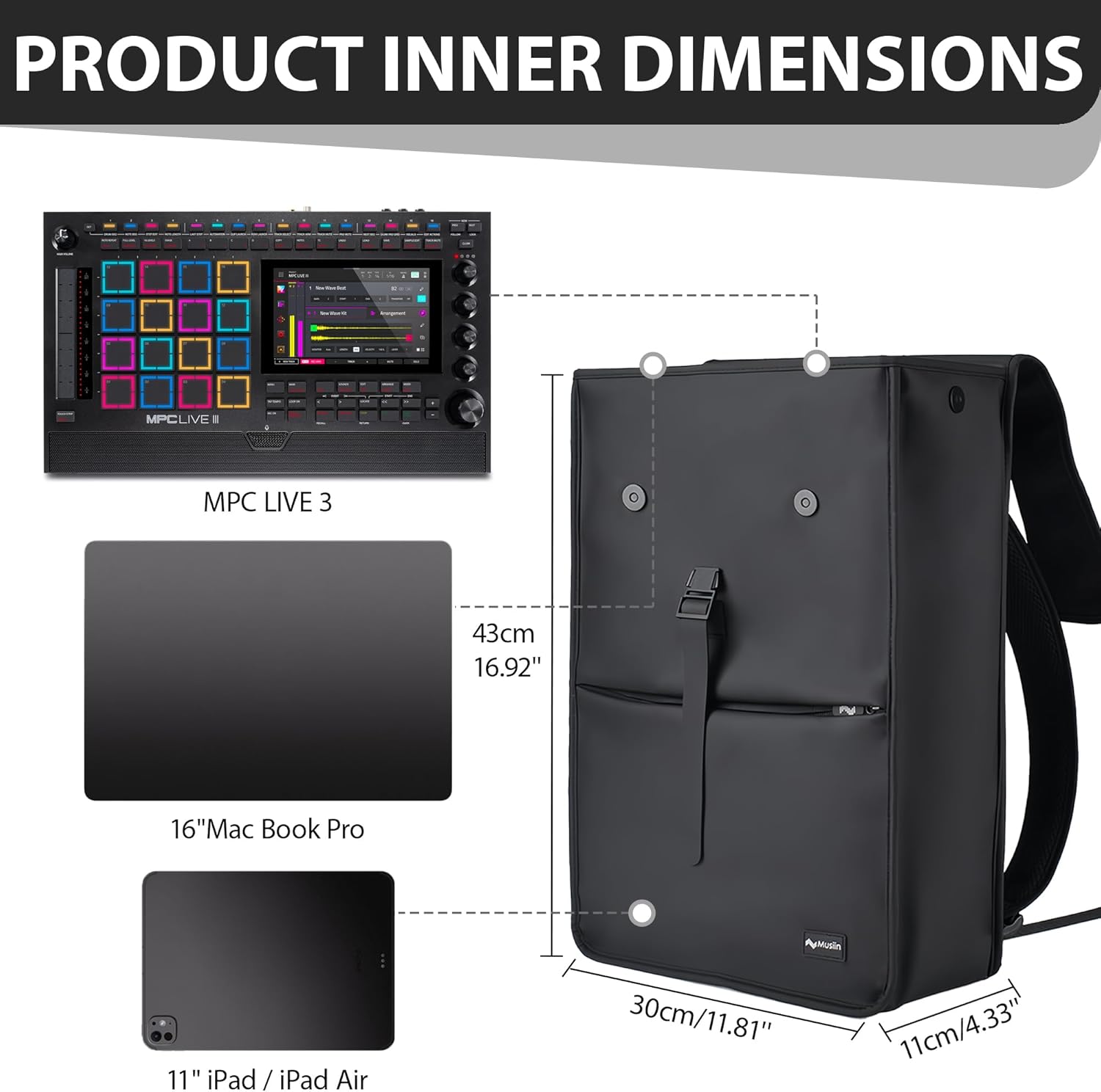 VNEX Audio Workstatin Backpack Compatible with MPC Live 3/One+,NI Maschine+ MK3,Ableton Push 3, Elektron Tonverk most DAW, Ideal for Home Studio & Live Show cover,Fully Waterproof Commuter Bag - Image 2