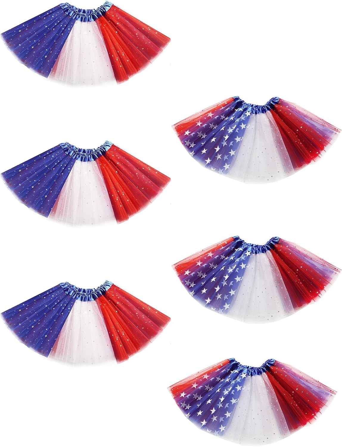 6PCS Girls Stars Sequins Tutu Skirt Princess Ballet Dance Dress 3 Layered Red Blue and White USA Flag Tutu