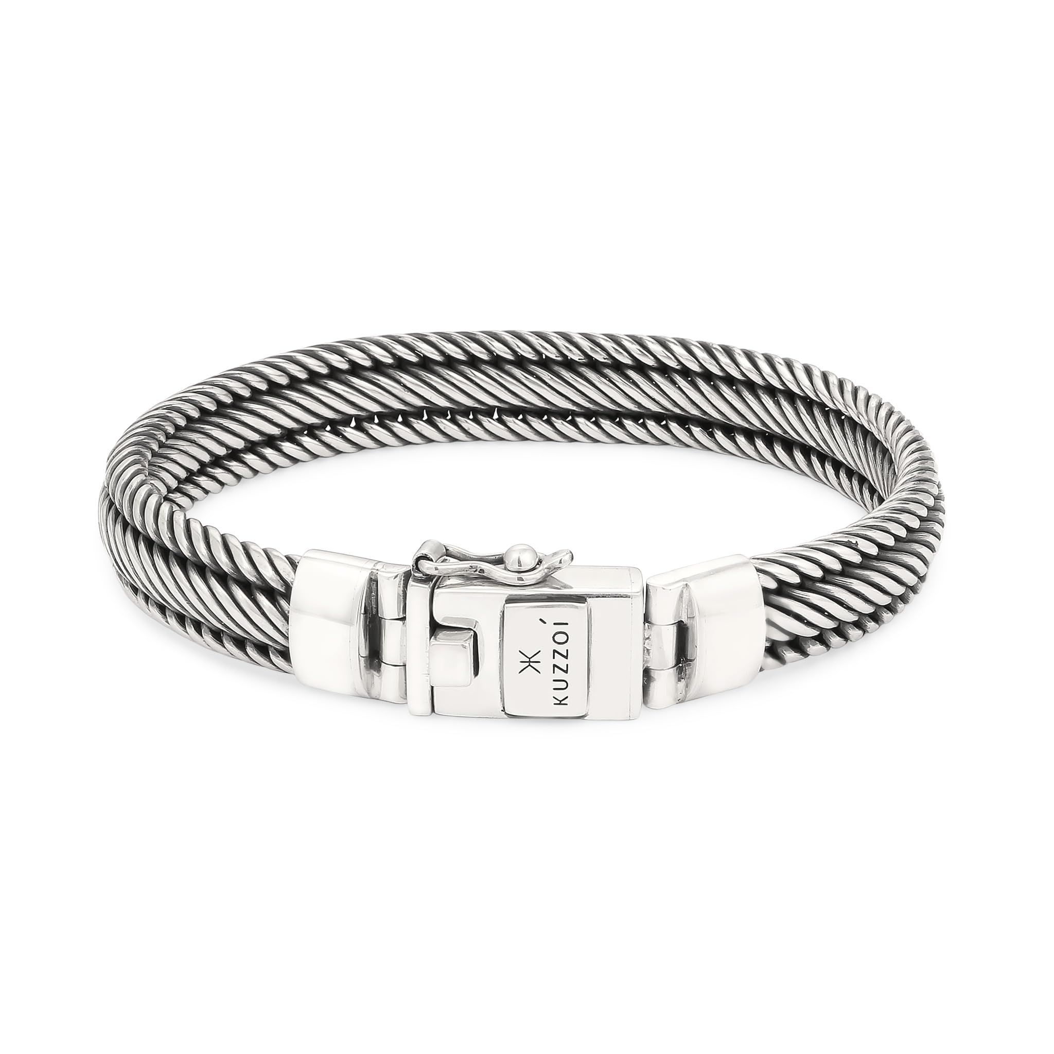 Kuzzoi Pulsera de buda para hombre hecha a mano de plata de ley 925 oxidada (10 mm) con cierre de caja, longitud 19 cm – 23 cm, 0207651725