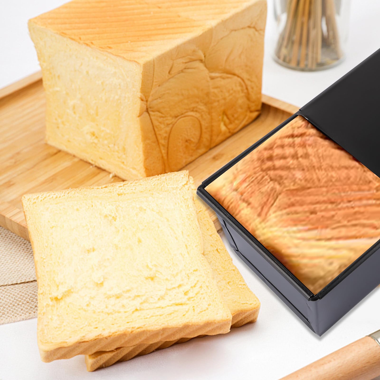SHUESS 2 stampi per pane con coperchio, 600 g, antiaderente, per pane tostato, colore nero, per pagnotta, torte, pasticcini (32,5 x 12 x 9 cm)