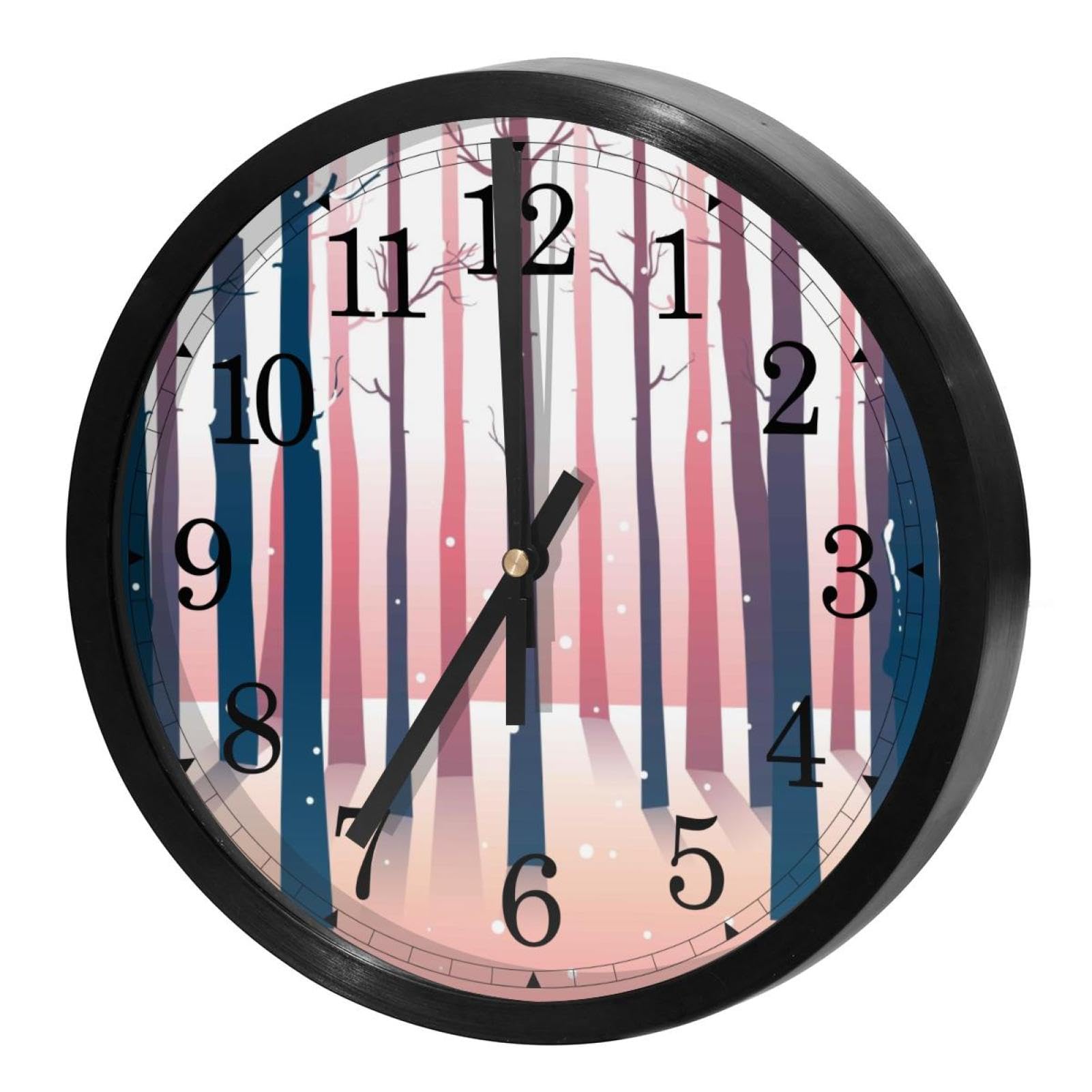 Horloge murale silencieuse pour bureau et école avec grand cadran rond Forêt d'hiver
