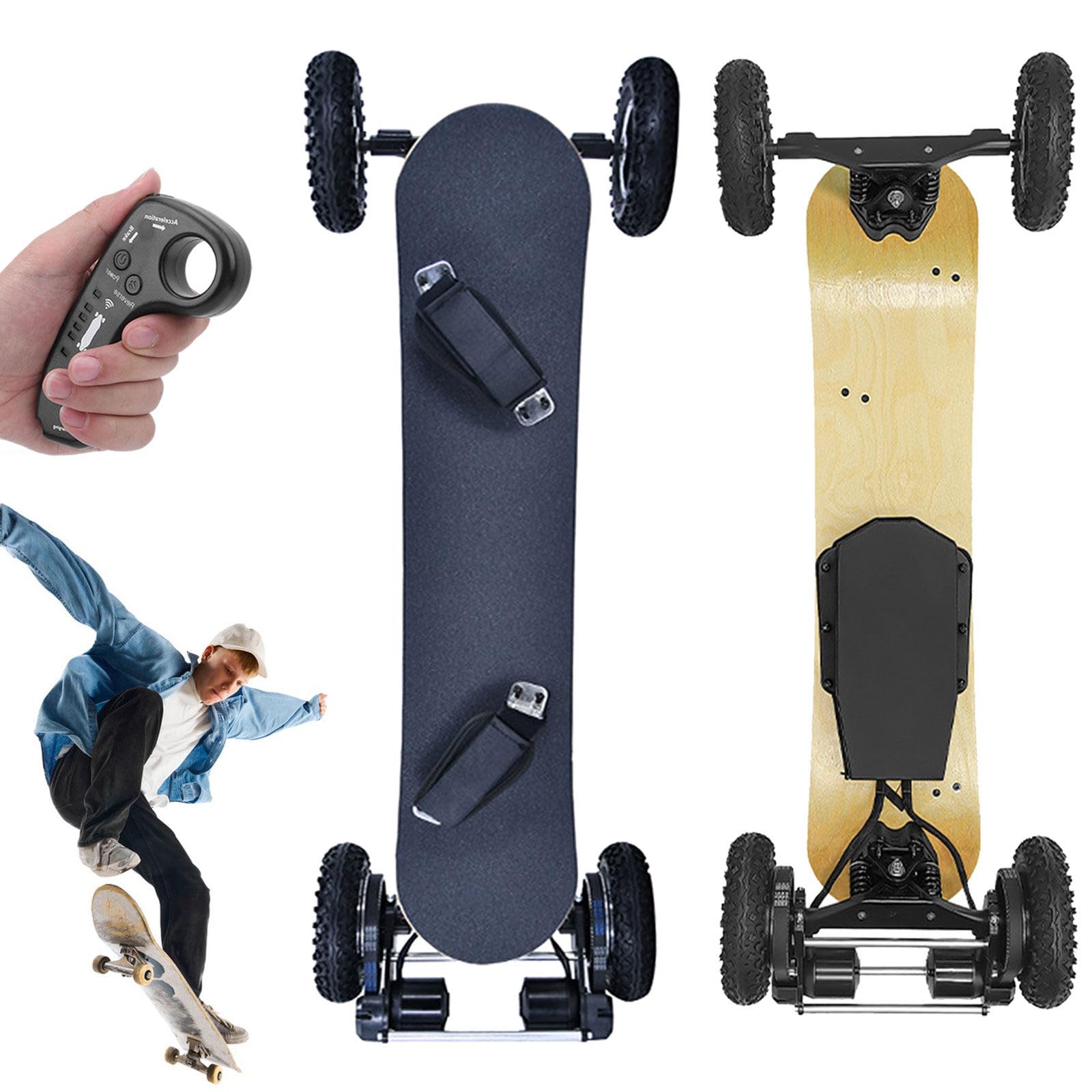 Longboard Skateboard, mountainboard Tout Terrain, Plateau 10 Plis, amortisseurs performants, Max 30 km Range at Steady 2nd Gear Speed, idéal Campus et trajets Routiers Rounded-Corners