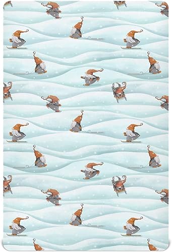 Gnomes Sledding Crib Sheets - Stretchy Fitted Crib Sheets for Boys Girls, Unisex Cozy Baby Crib Sheet 27 x 39 x 5 Inches