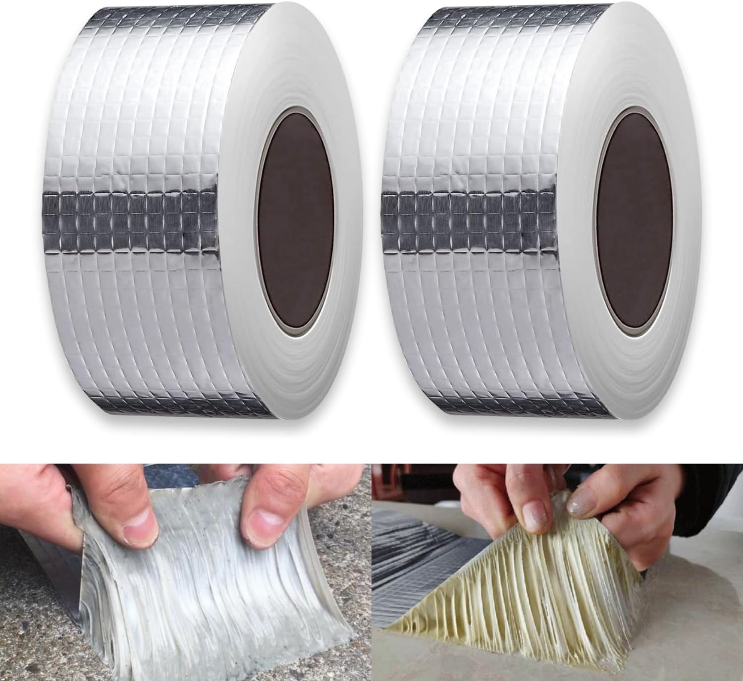 Leakage Repair Waterproof Aluminium Rubber Tape, Hot & Cold Temperature Aluminium Foil Tape, Perfect for Sealing Water Leakage (5 CM x 5M, Silver, 2 PACK)