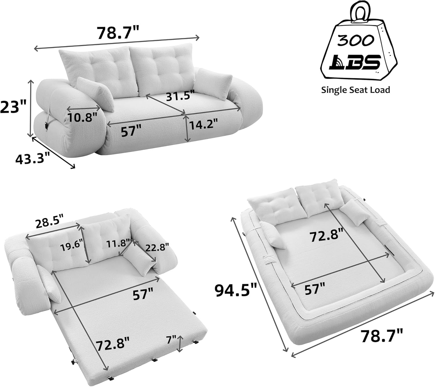 KEIKI 78.7" Foldable Human Dog Bed, 3-in-1 Multi-Functional Sofa Bed with Teddy Fabric & Foam Filling, Sleeper Sofa for Living Room, Guest Room, or Playroom, Beige
