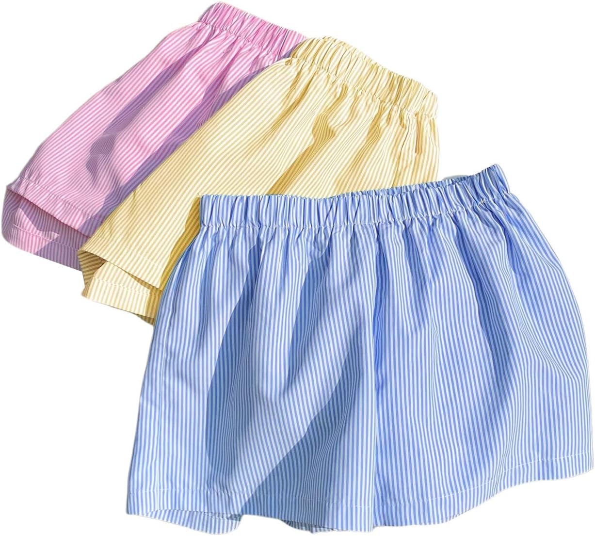 Milumia Girl's Bottoms 3 Pack Striped Elastic Waist Straight Leg Going Out Vacation Shorts