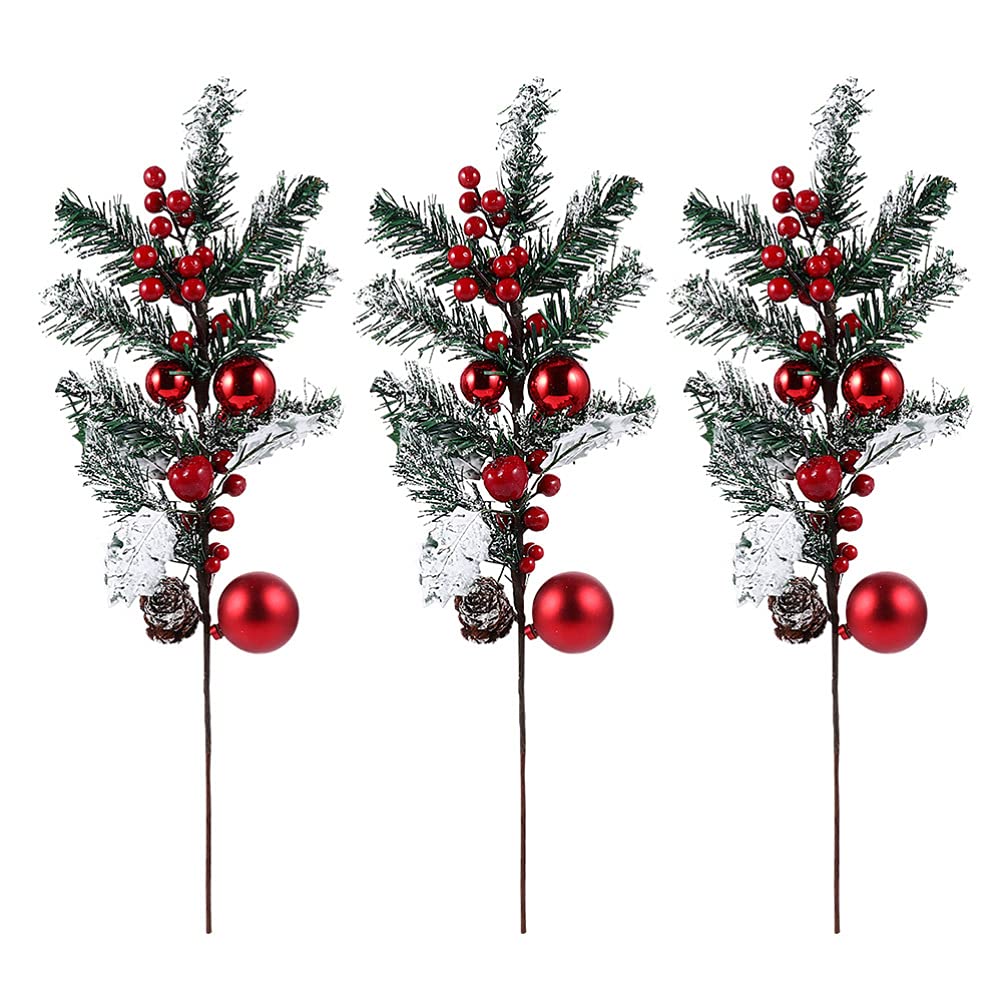 Happyyami Christmas Red Berry Picks 3Pcs Artificial Floral Stems Fake Holly Berry Picks Ornament For Holiday Xmas Tree Vase DIY Wreath Garland Crafts Home Decor