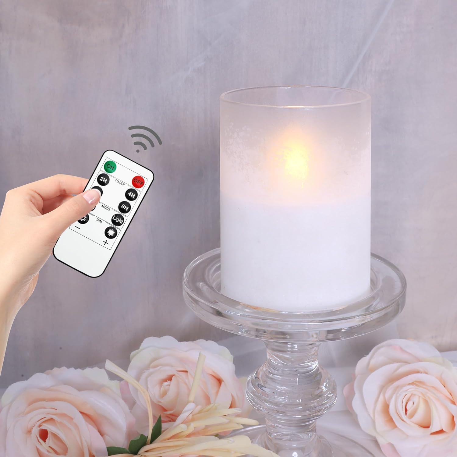 White Flameless Candles with Timer, Battery Operated Led Glass Pillar Candles for Home Decorations, Wedding, Centerpiece, Holiday Party