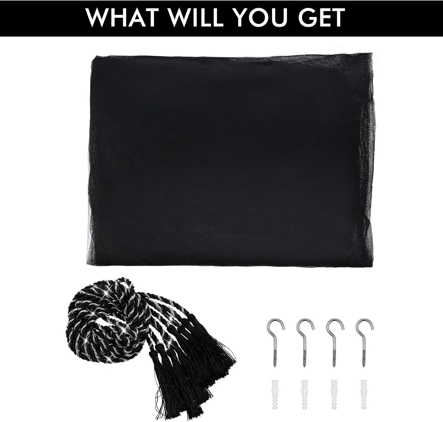 4 Corner Post Bed Canopy Bedroom Canopy Curtains with 4 Pieces Tassel Hanging Pendants for King Size Bed and Large Queen Size Bed (Black) : Home & Kitchen